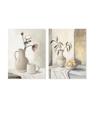 Set de 2 Cuadros Lienzo Jarrones Pintados a Mano 30x40cm
