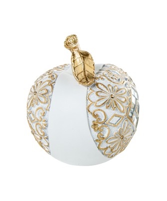 Figura Manzana Decorativa Blanca y Dorada con Espejos