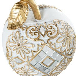 Figura Manzana Decorativa Blanca y Dorada con Espejos