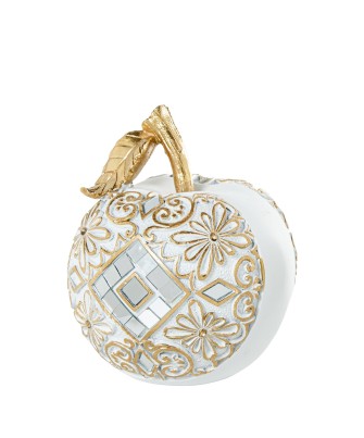 Figura Manzana Decorativa Blanca y Dorada con Espejos
