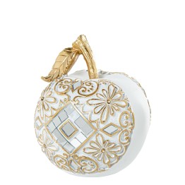 Figura Manzana Decorativa Blanca y Dorada con Espejos