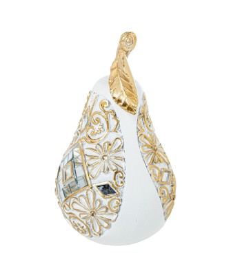 Figura Pera Decorativa Blanca y Dorada con Espejos 16cm