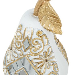 Figura Pera Decorativa Blanca y Dorada con Espejos 16cm