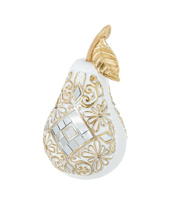 Figura Pera Decorativa Blanca y Dorada con Espejos 16cm