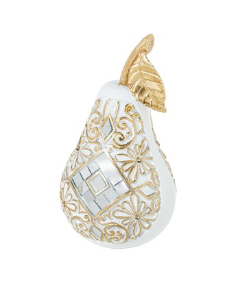Figura Pera Decorativa Blanca y Dorada con Espejos 16cm