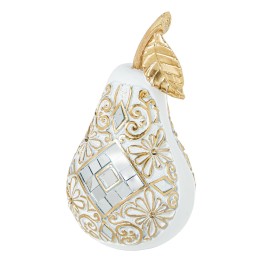 Figura Pera Decorativa Blanca y Dorada con Espejos 16cm