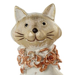 Figura Gato Decorativo de Resina Blanco y Dorado 13,5cm