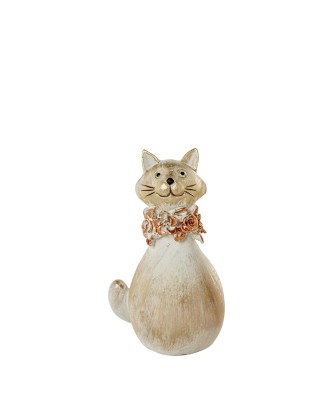 Figura Gato Decorativo de Resina Blanco y Dorado 13,5cm