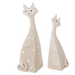 Set de 2 Figuras Gatos de Resina Beige Arena 25,5cm