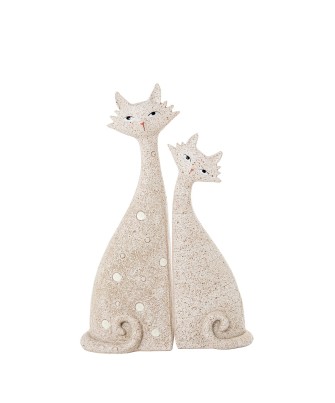 Set de 2 Figuras Gatos de Resina Beige Arena 25,5cm