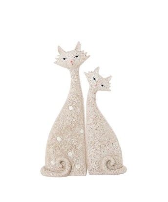 Set de 2 Figuras Gatos de Resina Beige Arena 25,5cm