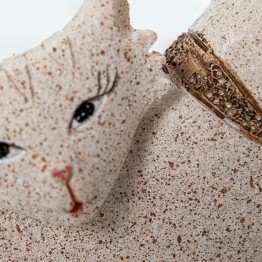 Set de 3 Figuras Gatos de Resina Beige Arena 20,5cm