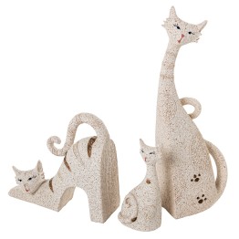 Set de 3 Figuras Gatos de Resina Beige Arena 20,5cm