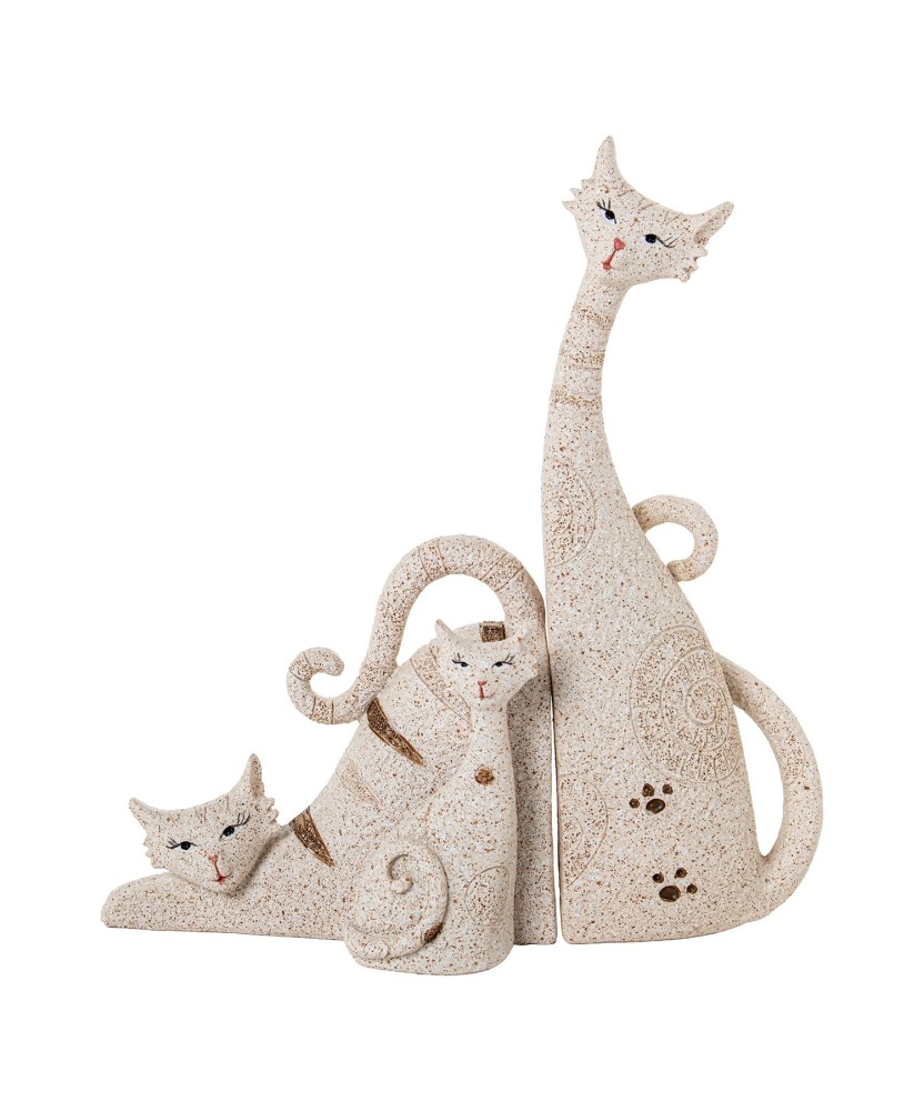 Set de 3 Figuras Gatos de Resina Beige Arena 20,5cm