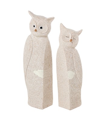 Set de 2 Figuras Búhos de Resina Beige Arena 25cm