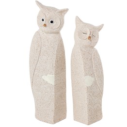 Set de 2 Figuras Búhos de Resina Beige Arena 25cm