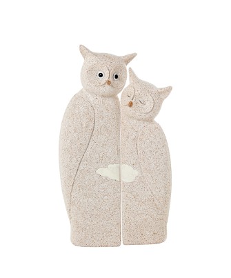 Set de 2 Figuras Búhos de Resina Beige Arena 25cm