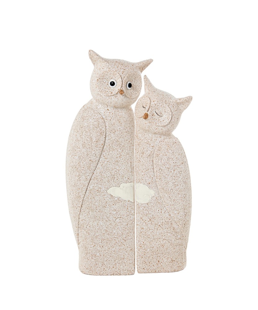 Set de 2 Figuras Búhos de Resina Beige Arena 25cm