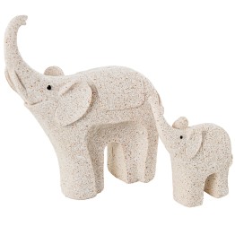Set de 2 Figuras Elefantes de Resina Beige Arena 14cm