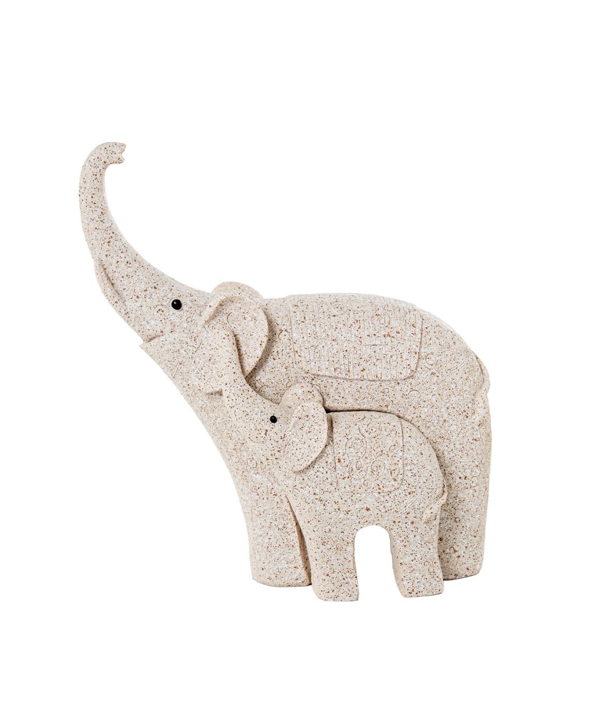 Set de 2 Figuras Elefantes de Resina Beige Arena 14cm
