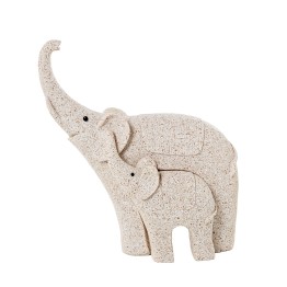 Set de 2 Figuras Elefantes de Resina Beige Arena 14cm