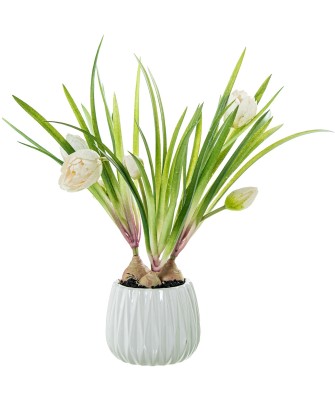 Tulipanes Artificiales Blancos 39cm con Maceta | Nova Decoración