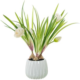 Tulipanes Artificiales Blancos 39cm con Maceta | Nova Decoración