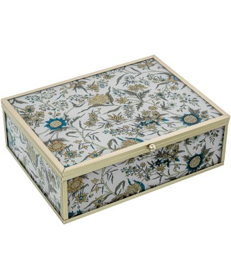 Joyero Cristal Decorado Flores Azules 20cm - Nova Decoración