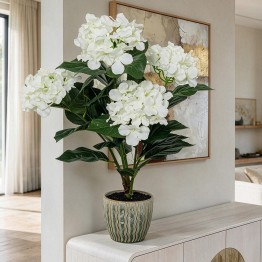 Planta Artificial Hortensia 55cm con Maceta Cerámica | Nova Decoración