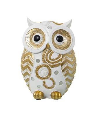 Figura Búho Blanco y Dorado 17cm | Decoración Hogar