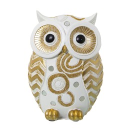 Figura Búho Blanco y Dorado 17cm | Decoración Hogar