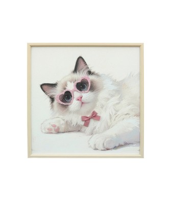 Cuadro de Gato con Gafas de Madera 60x60 cm | Nova Decoración