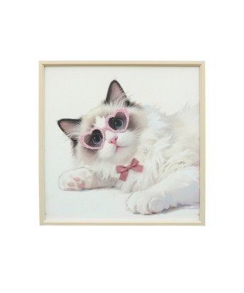 Cuadro de Gato con Gafas de Madera 60x60 cm | Nova Decoración