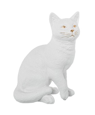 Figura Gato de Cerámica Blanco y Oro 27cm | Decoración