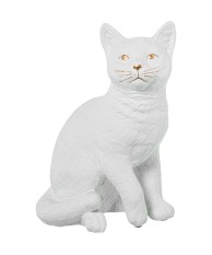 Figura Gato de Cerámica Blanco y Oro 27cm | Decoración