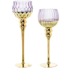 Set 2 Portavelas Copa Cristal Morado y Dorado | Decoración