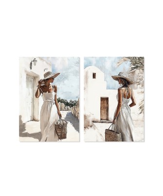 Set 2 Cuadros Lienzo Mujeres Mediterráneas 24x34cm