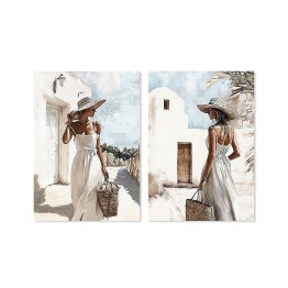 Set 2 Cuadros Lienzo Mujeres Mediterráneas 24x34cm