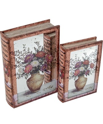 Set 2 Cajas Libro Madera DM y Espejo | Organizador Vintage