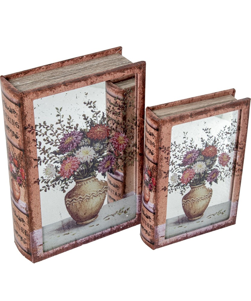 Set 2 Cajas Libro Madera DM y Espejo | Organizador Vintage