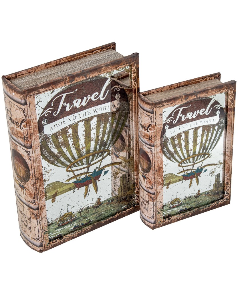 Set 2 Cajas Libro Madera DM y Espejo | Organizador Vintage
