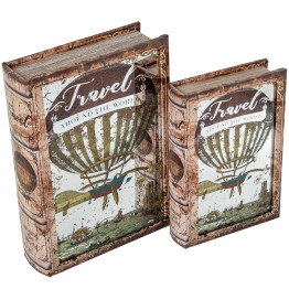 Set 2 Cajas Libro Madera DM y Espejo | Organizador Vintage