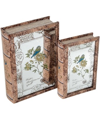 Set 2 Cajas Libro Madera DM y Espejo | Organizador Vintage