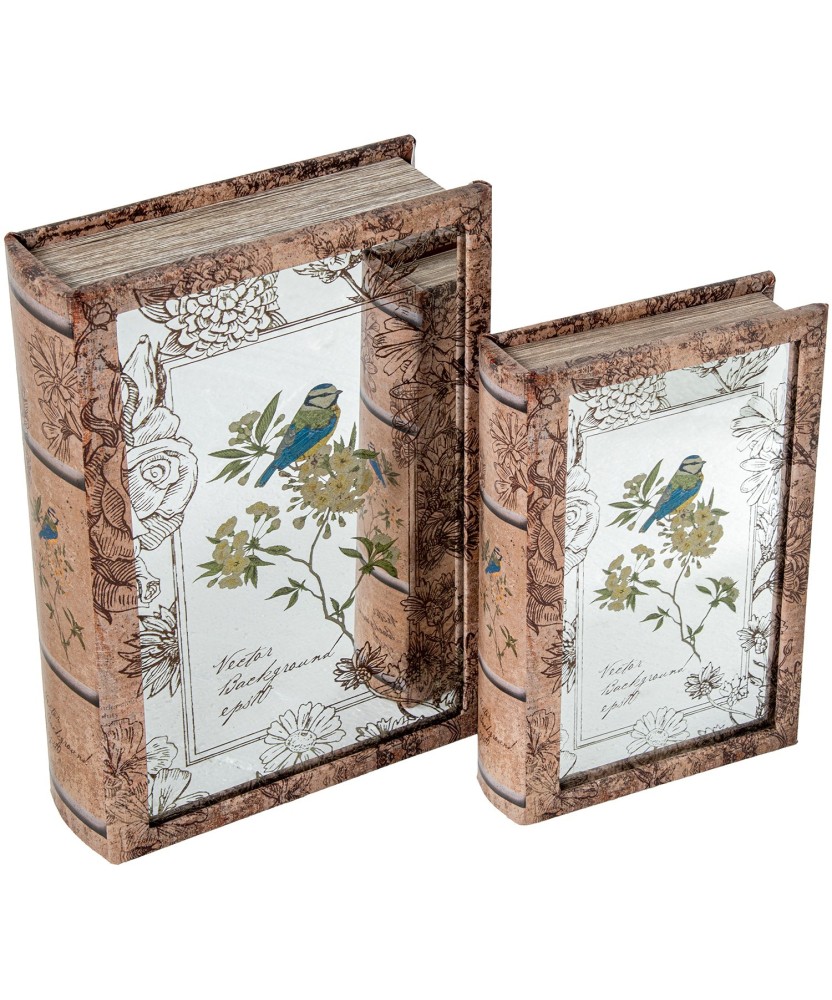 Set 2 Cajas Libro Madera DM y Espejo | Organizador Vintage