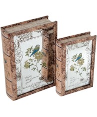 Set 2 Cajas Libro Madera DM y Espejo | Organizador Vintage