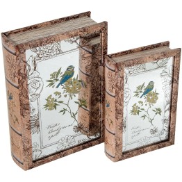 Set 2 Cajas Libro Madera DM y Espejo | Organizador Vintage