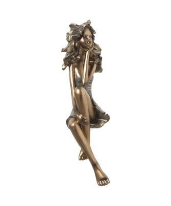 Figura de Resina Niña Sentada Dorada 37cm | Nova Decoración
