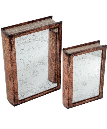 Set 2 Cajas Libro Madera DM y Espejo | Organizador Vintage