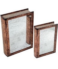 Set 2 Cajas Libro Madera DM y Espejo | Organizador Vintage