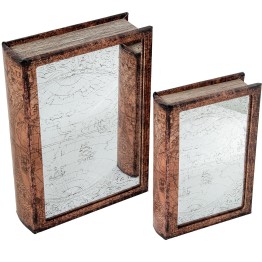 Set 2 Cajas Libro Madera DM y Espejo | Organizador Vintage